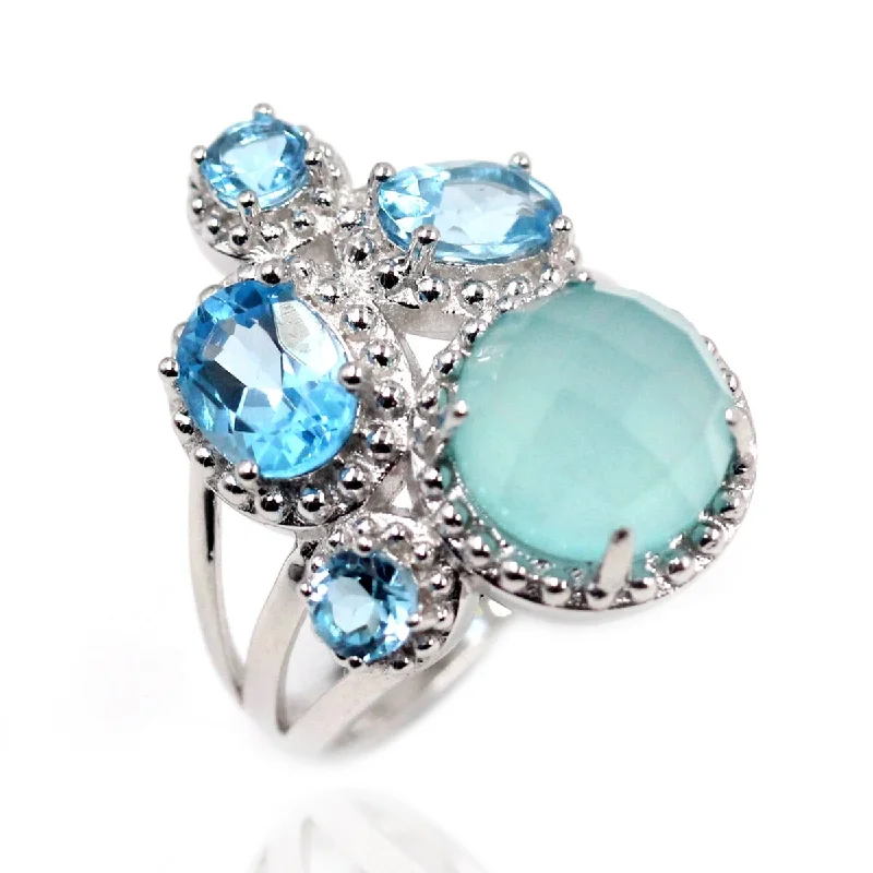 Opal Gemstone Rings in Rose Gold with a Milgrain Edge for a Feminine and Romantic Style925 Sterling Silver Aqua Chalcedony and Swiss Blue Topaz Ring