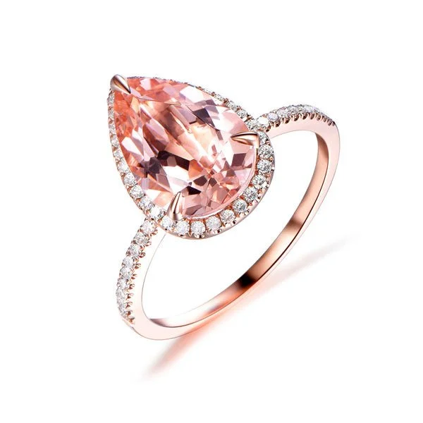 Men's Amethyst Engagement Rings in Sterling Silver with a Contemporary Geometric Setting3ct Elongated Pear Morganite Ring Diamond Halo 14K Rose Gold