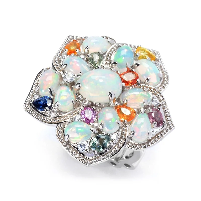 Opal Gemstone Rings in Rose Gold with a Milgrain Edge for a Feminine and Romantic StyleDallas Prince Sterling Silver Ethiopian Opal & Multi Gemstone Flower Ring