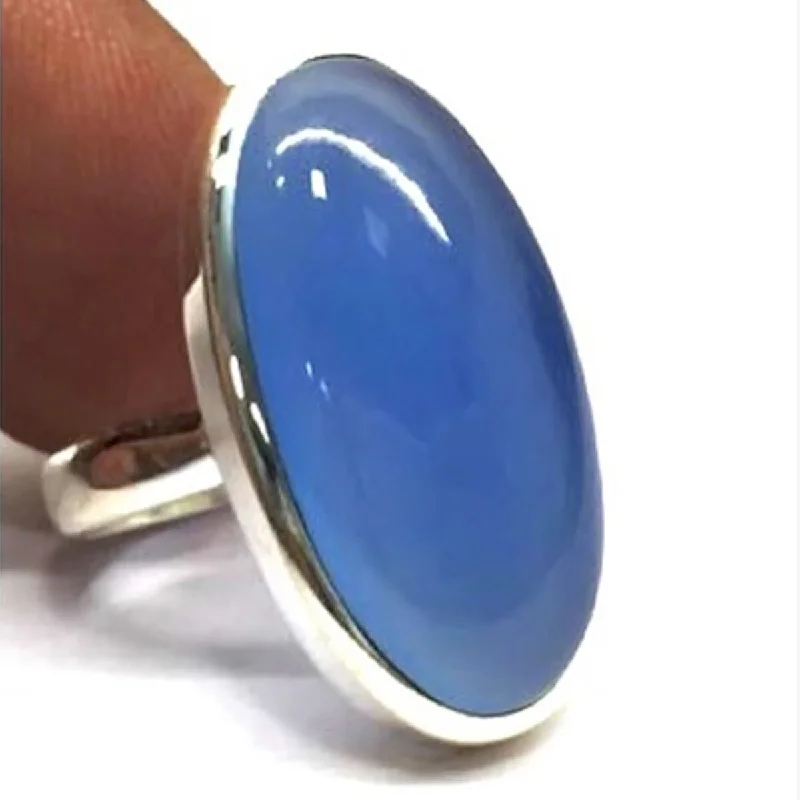 Sapphire Gemstone Rings in 18K White Gold with Diamond Accents for an Elegant Engagement925 Sterling Silver Blue Chalcedony Ring