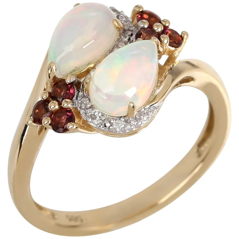 Agate Gemstone Rings in Sterling Silver with a Mosaic - Inspired Inlay for a Bohemian Style14Kt Yellow Gold Ethiopian Opal, Pink Tourmaline, Diamond Ring