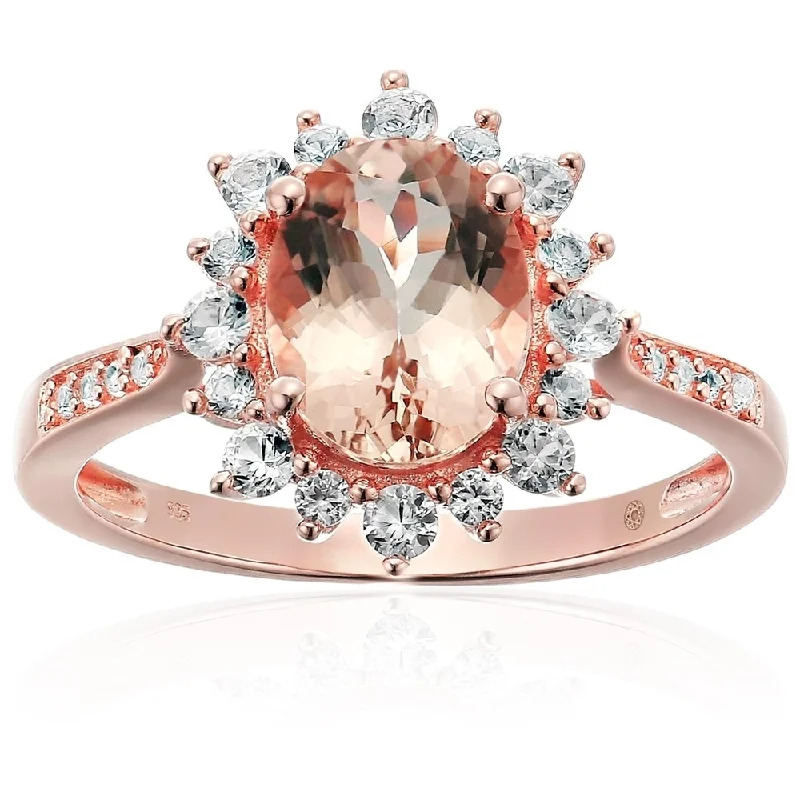 Garnet Gemstone Rings in 18K Gold Vermeil with Intricate Engravings for a Traditional AestheticRose Gold-plated Silver Morganite, Created White Sapphire Ring, Size 7 - Pink