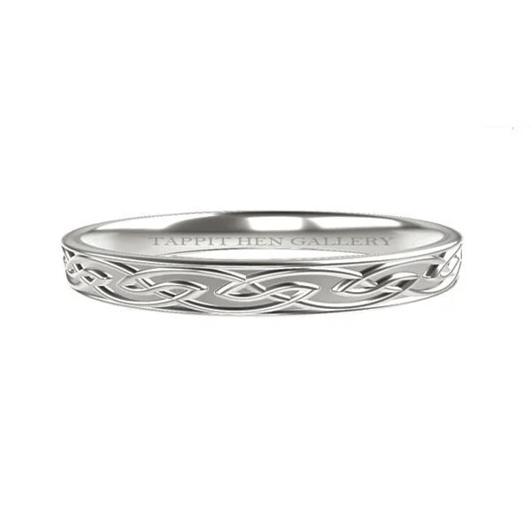 Laser - Etched Floral Design Wedding Bands in Palladium for a Delicate and Intricate LookNarrow Edinburgh Celtic Knot work Wedding Ring in Platinum