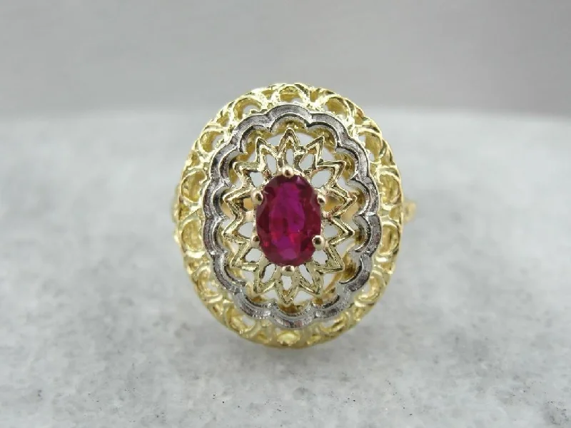 Jasper Gemstone Rings in 18K Gold Vermeil with a Matte Finish for a Subtle and Elegant LookRuby and Bright Gold Filigree Cocktail Ring