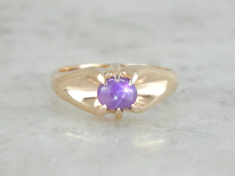 Iolite Gemstone Rings in 10K Gold with a Twisted Band for a Distinctive and Stylish AccessoryPink Star Sapphire Ring in Vintage Setting