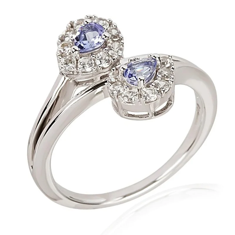 Aquamarine Gemstone Rings in 9K Gold with a Bezel Setting for a Modern and Secure Fit925 Sterling Silver Tanzanite And White Natural Zircon Bypass Ring