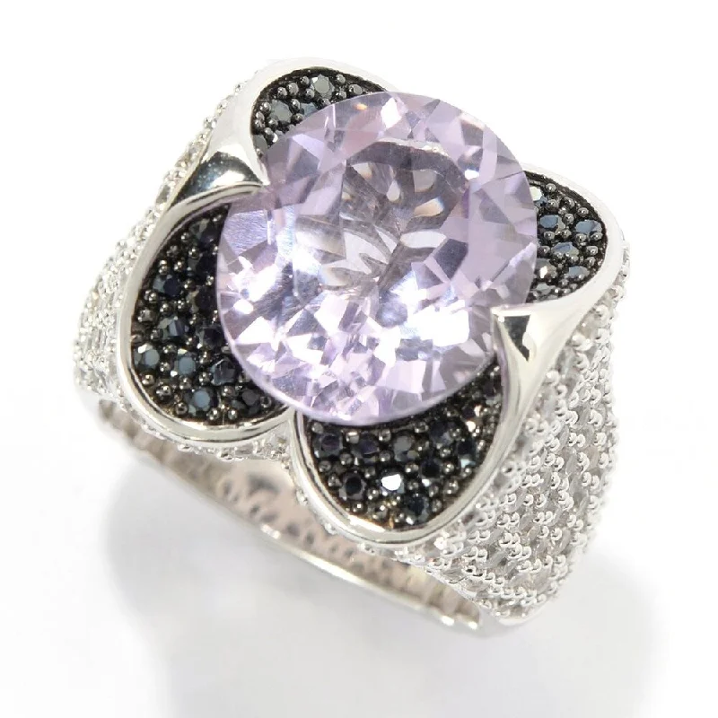 Alexandrite Gemstone Rings in Platinum with a Hidden Halo for a Rare and Luxurious PieceSterling Silver 9.31ct Pink Amethyst White Zircon and Black Spinel Ring