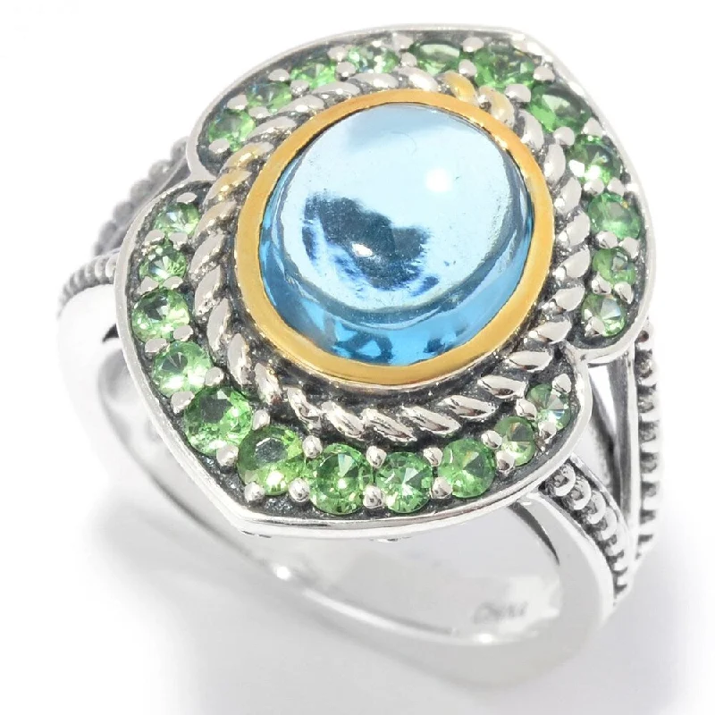 Tourmaline Gemstone Rings in 18K Two - Tone Gold with a Floral - Shaped Setting for a Feminine Touch925 Sterling Silver Swiss Blue Topaz and Tsavorite Ring