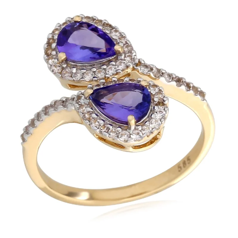 Sapphire Gemstone Rings in 18K White Gold with Diamond Accents for an Elegant Engagement14KT Yellow Gold Tanzanite and White Zircon Gemstone Bypass Ring