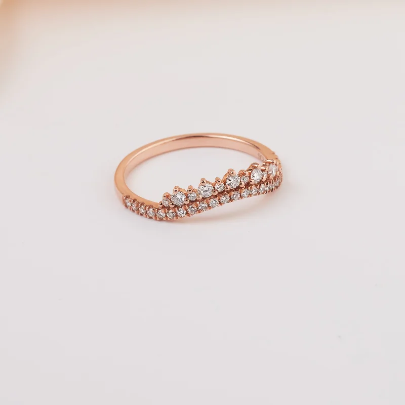 Hammered - Finish Copper Wedding Bands for a Rustic and Handmade - Look Appeal9K Rose Gold Round Brilliant Diamond Tiara Contour Wedder or Eternity Ring 0.34tdw