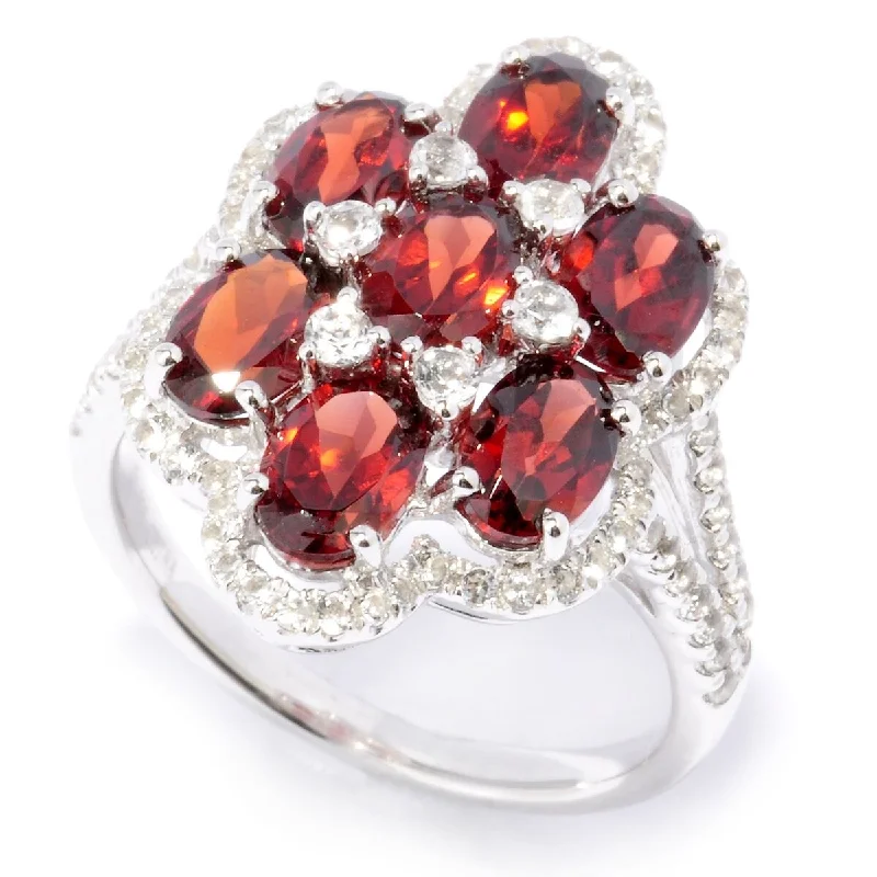 Tourmaline Gemstone Rings in 18K Two - Tone Gold with a Floral - Shaped Setting for a Feminine Touch925 Sterling Silver Red Garnet and White Topaz Ring