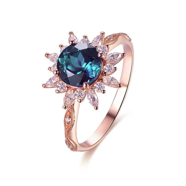 Men's Malachite Engagement Rings in 14K Gold with a Carved Stone CenterpieceRound Alexandrite Ring Marquise Moissanite Halo 14K Rose Gold