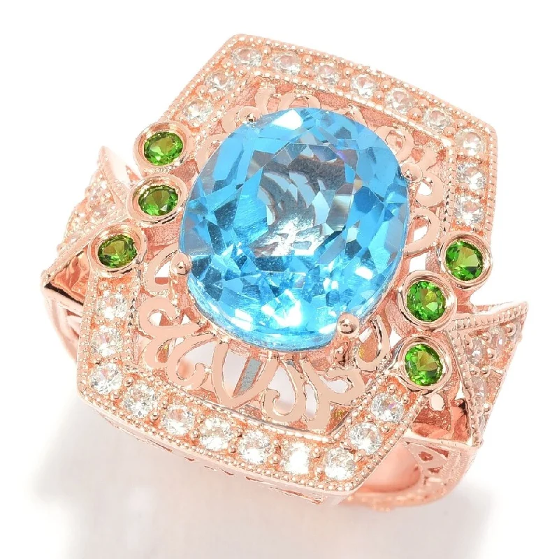 Tourmaline Gemstone Rings in 18K Two - Tone Gold with a Floral - Shaped Setting for a Feminine TouchSterling Silver Oval Swiss Blue Topaz Filigree Ring