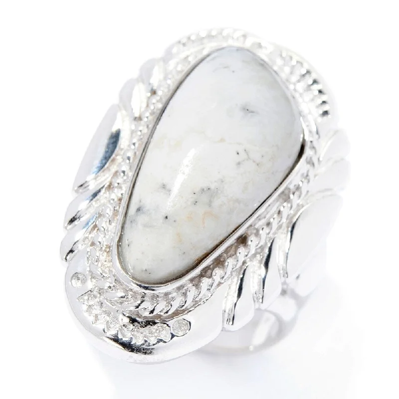 Turquoise Gemstone Rings in 925 Silver with a Southwestern - Inspired Design for a Rustic CharmSterling Silver 22 x 10.5mm White Buffalo Quartz Ring