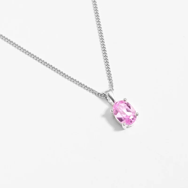 Laser - Etched Floral Design Wedding Bands in Palladium for a Delicate and Intricate LookSterling Silver Oval Created Pink Sapphire October Birthstone Pendant