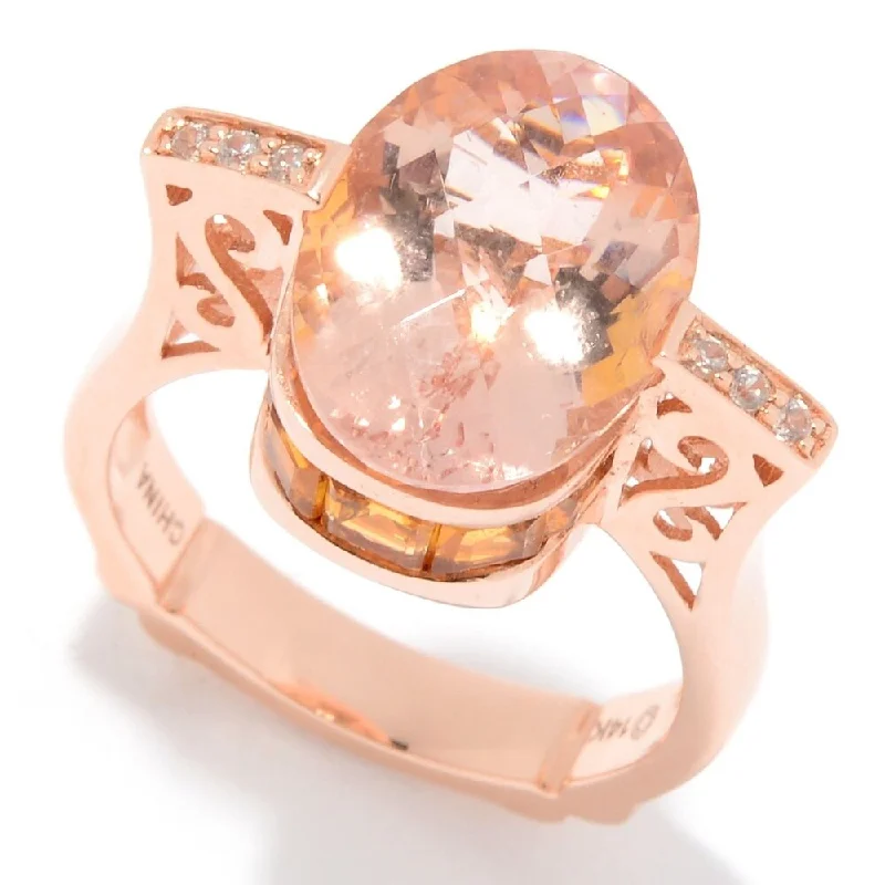 Agate Gemstone Rings in Sterling Silver with a Mosaic - Inspired Inlay for a Bohemian Style14K Gold 6.43ctw Morganite, Citrine & White Zircon Ring