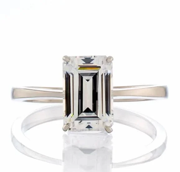 Men's Peridot Engagement Rings in 14K Gold - Filled Metal with a Micro - Pave Setting3 Carat Emerald Cut Cubic Zirconia Solitaire Engagement Ring - White Gold Plated Sterling Silver