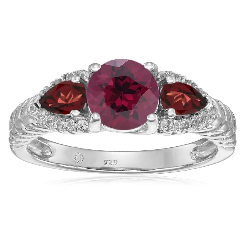 Agate Gemstone Rings in Sterling Silver with a Mosaic - Inspired Inlay for a Bohemian Style925 Sterling Silver Red Garnet,Rhodolite Garnet,White Topaz Ring