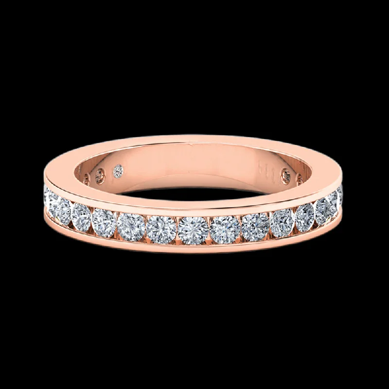 Rose Gold - Plated Engagement and Wedding Band Sets with a Halo of Cubic Zirconia for a Glamorous and Affordable LookRiver - 3/4 Eternity