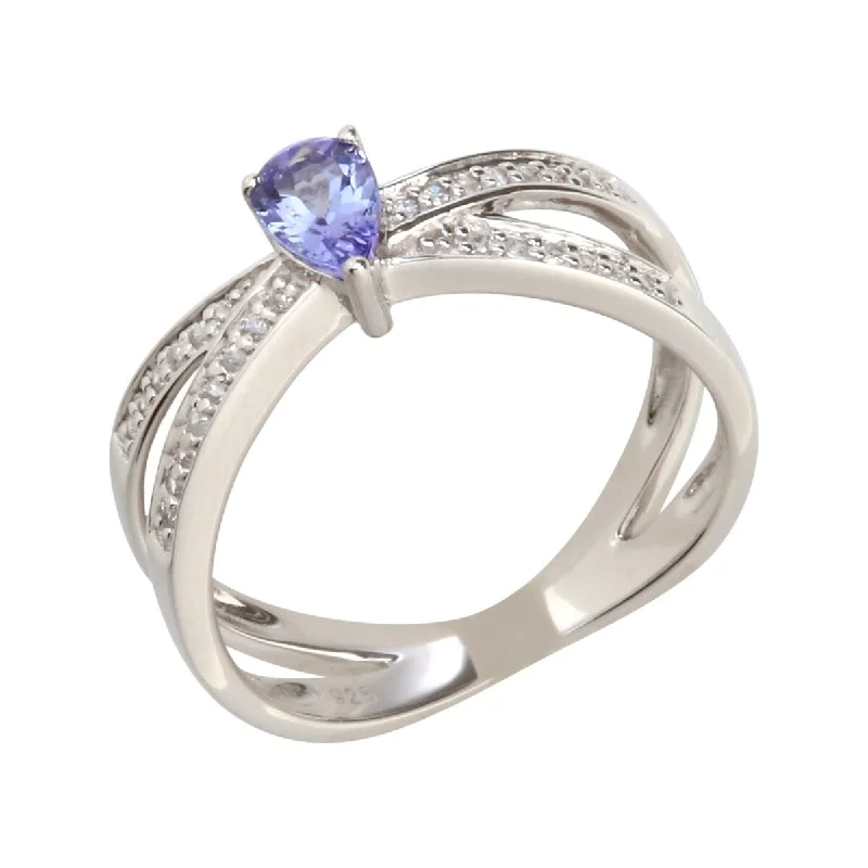 Tanzanite Gemstone Rings in 10K Gold with a Trilogy Design for a Sophisticated Gift925 Sterling Silver White Natural Zircon and Tanzanite Ring