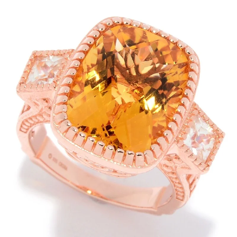 Garnet Gemstone Rings in 18K Gold Vermeil with Intricate Engravings for a Traditional Aesthetic10.40ctw Checkerboard Cut Honey Citrine & White Zircon Ring