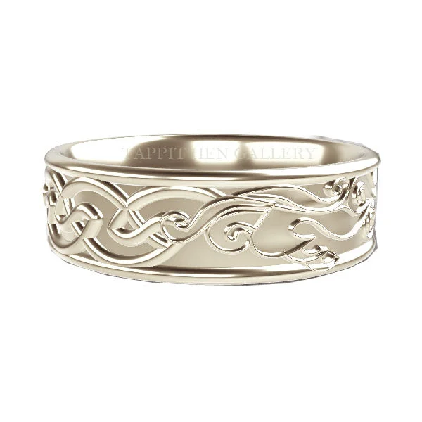 Art Deco - Inspired Wedding Bands with Geometric Patterns in Platinum for a Retro and Glamorous StyleEDINBURGH CELTIC FLOW WAVES WEDDING RING IN 9CT WHITE GOLD