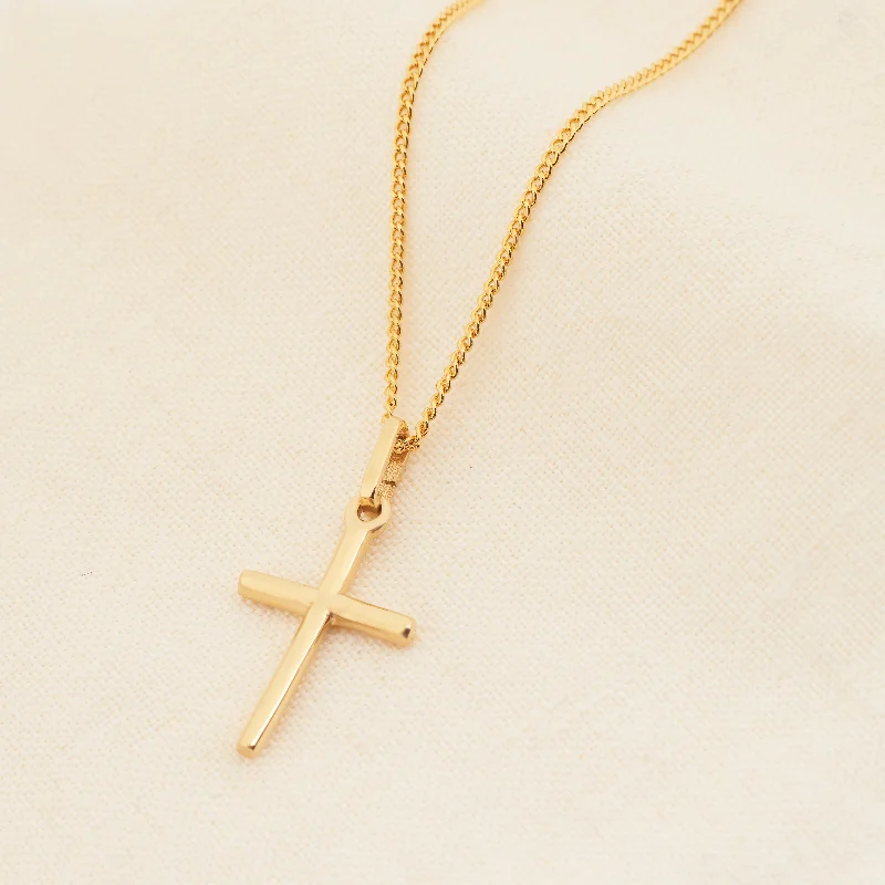 Adjustable - Fit Wedding Bands in Gold - Plated Metal for a Comfortable and Custom - Fitting Option18K Yellow Gold Tubular Cross Pendant