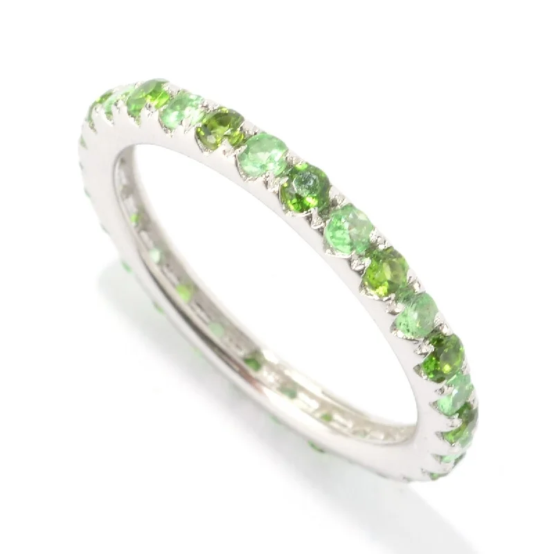 Emerald Gemstone Rings Set in Platinum with Filigree Work for a Vintage - Inspired Look925 Sterling Silver Peridot and Chrome Diopside Gemstone Eternity Band Ring