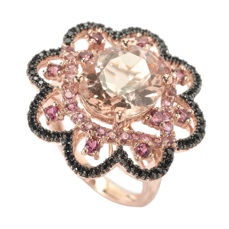 Moonstone Gemstone Rings in Silver - Plated Copper with a Celtic - Inspired Pattern for a Mystical Vibe14k Rose Gold Morganite Pink Tourmaline and Black Spinel Ring