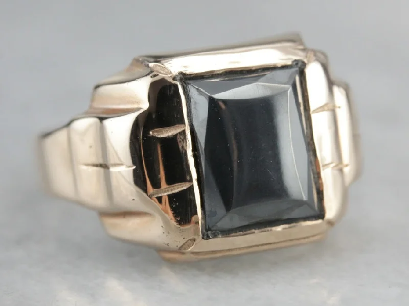 Topaz Gemstone Rings in 10K Gold with a Channel - Set Design for a Contemporary and Durable OptionRetro Men's Hematite Gold Statement Ring