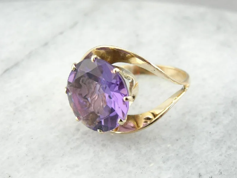 Garnet Gemstone Rings in 18K Gold Vermeil with Intricate Engravings for a Traditional AestheticSpectacular Leonine Cocktail Ring with Etched Amethyst, Circa 1960's