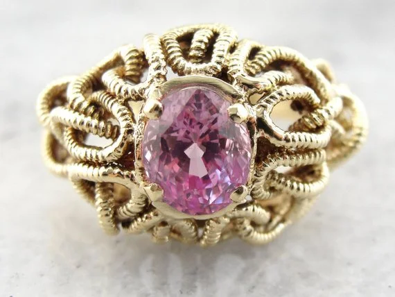 Amethyst Gemstone Rings in Sterling Silver with a Halo of Cubic Zirconia for a Budget - Friendly LuxuryModernist Woven Knot Pink Sapphire Ring