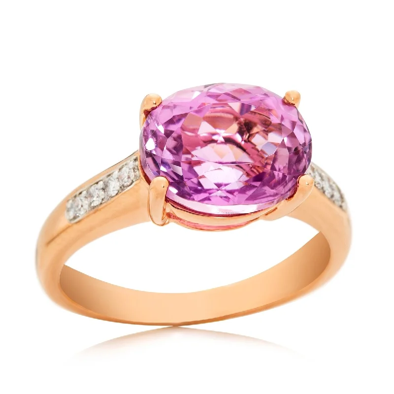 Garnet Gemstone Rings in 18K Gold Vermeil with Intricate Engravings for a Traditional Aesthetic14Kt Rose Gold Kunzite and White Natural Zircon Ring