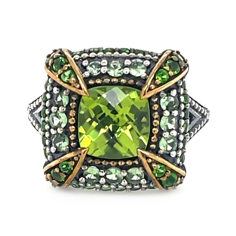 Malachite Gemstone Rings in 14K Gold with a Carved Stone for a Unique and Artistic Appeal925 Sterling Silver Peridot, Tsavorite, Chrome Diopside Ring