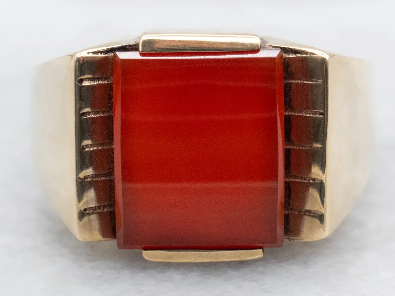 Jasper Gemstone Rings in 18K Gold Vermeil with a Matte Finish for a Subtle and Elegant LookMid-Century Modern Carnelian and Gold Men's Ring