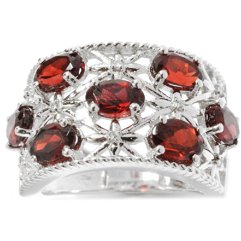 Garnet Gemstone Rings in 18K Gold Vermeil with Intricate Engravings for a Traditional AestheticSterling Silver Garnet White Zircon Starburst Ring