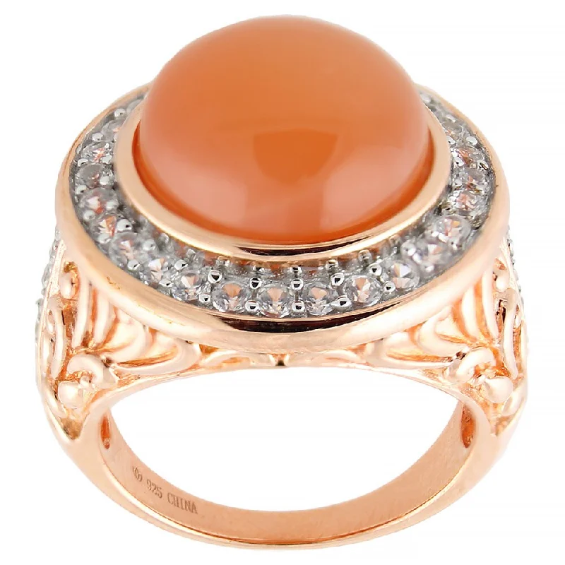 Ruby Gemstone Rings in 14K Yellow Gold with a Solitaire Setting for a Classic and Bold StatementPinctore Peach Moonstone White Zircon Scrollwork Ring