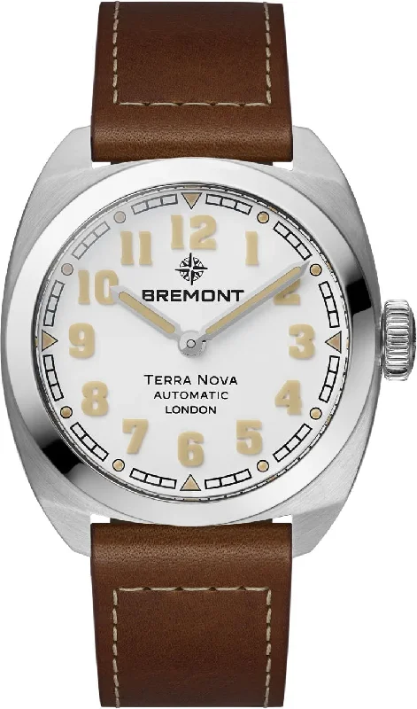 Men's Tungsten Carbide Wedding Bands with a Matte Finish and Grooved Details for a Modern and Durable OptionBremont Terra Nova 38 White Leather