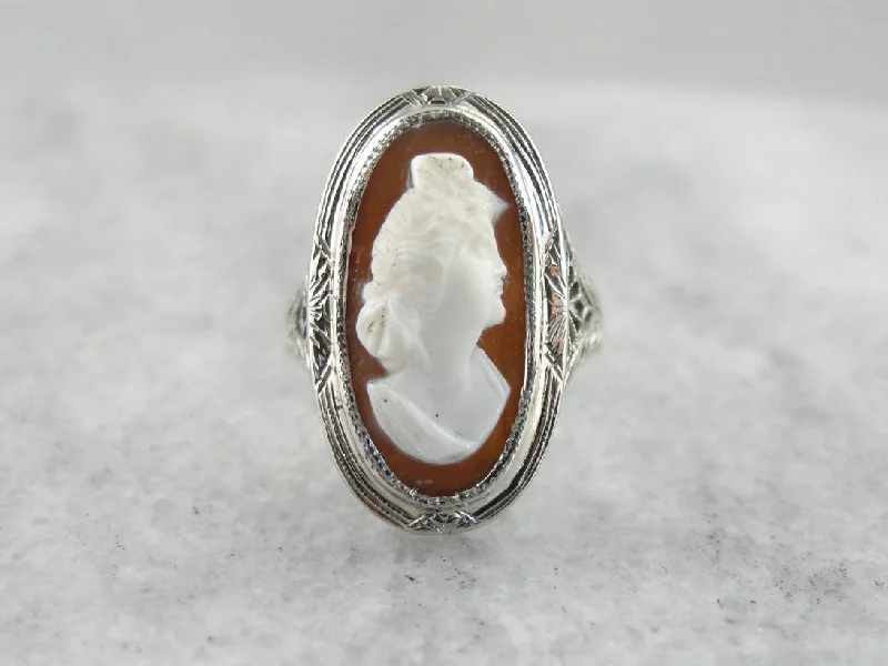 Jasper Gemstone Rings in 18K Gold Vermeil with a Matte Finish for a Subtle and Elegant LookArt Deco Cameo Cocktail Ring in Filigree Mounting, Classic White Gold