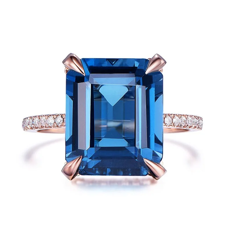 Men's Diamond Engagement Rings with Platinum Band and Halo Setting for a Luxury Proposal3-7.5ct Emerald Cut London Blue Topaz Diamond Hidden Halo Engagement Ring