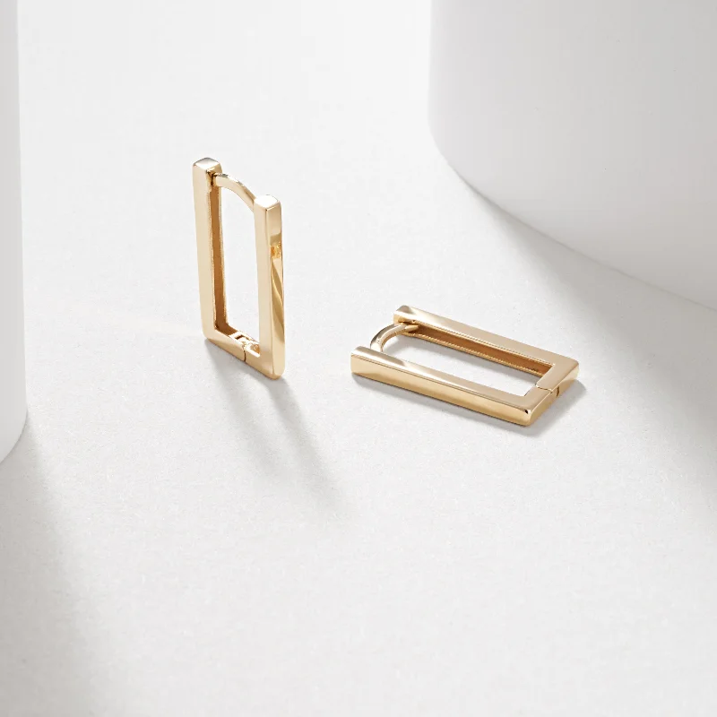 Two - Tone Gold and Silver Wedding Bands with a Twist Design for a Contemporary and Eye - Catching Style9k Yellow Gold  Square Edged Rectangle Huggie Earrings