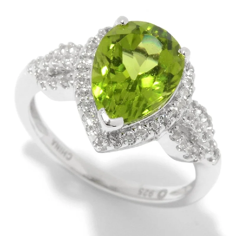 Amethyst Gemstone Rings in Sterling Silver with a Halo of Cubic Zirconia for a Budget - Friendly LuxurySterling Silver 3.35ctw Pear Cut Peridot & White Topaz Halo Ring