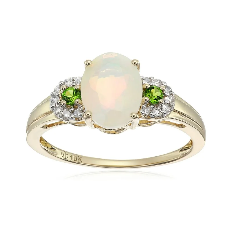 Tourmaline Gemstone Rings in 18K Two - Tone Gold with a Floral - Shaped Setting for a Feminine Touch10k Yellow Gold Ethiopian Opal, Chrome & Diamond Ring