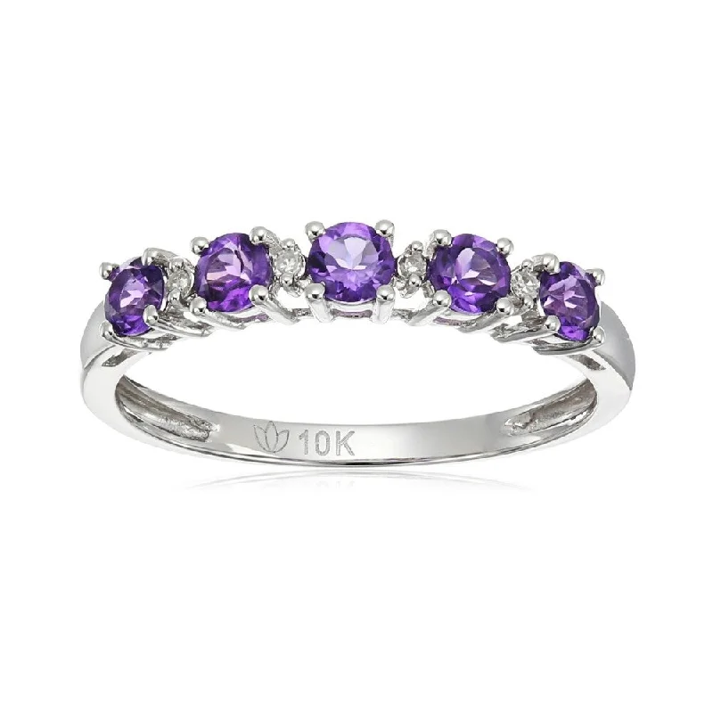 Amethyst Gemstone Rings in Sterling Silver with a Halo of Cubic Zirconia for a Budget - Friendly Luxury10k White Gold African Amethyst & Diamond Ring