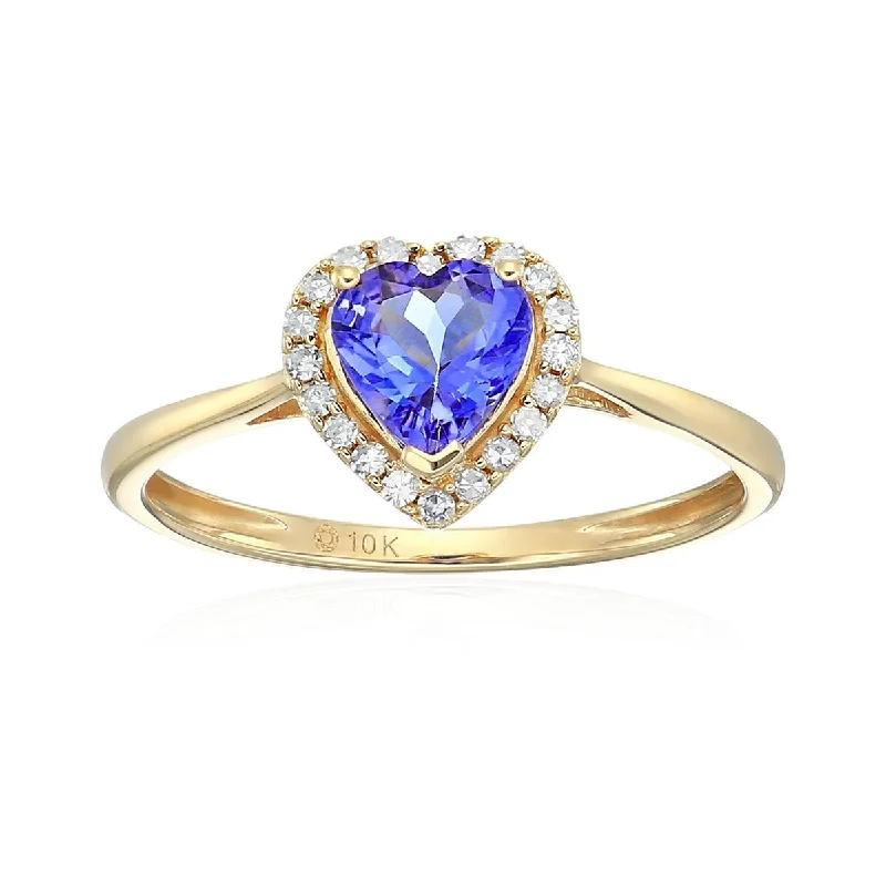 Amethyst Gemstone Rings in Sterling Silver with a Halo of Cubic Zirconia for a Budget - Friendly Luxury10KT Yellow Gold Tanzanite and Diamond Ring