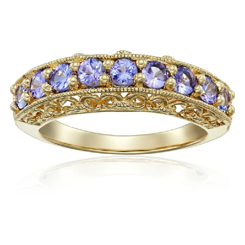 Tanzanite Gemstone Rings in 10K Gold with a Trilogy Design for a Sophisticated GiftYellow Plating Sterling Silver Tanzanite Stackable Band Ring