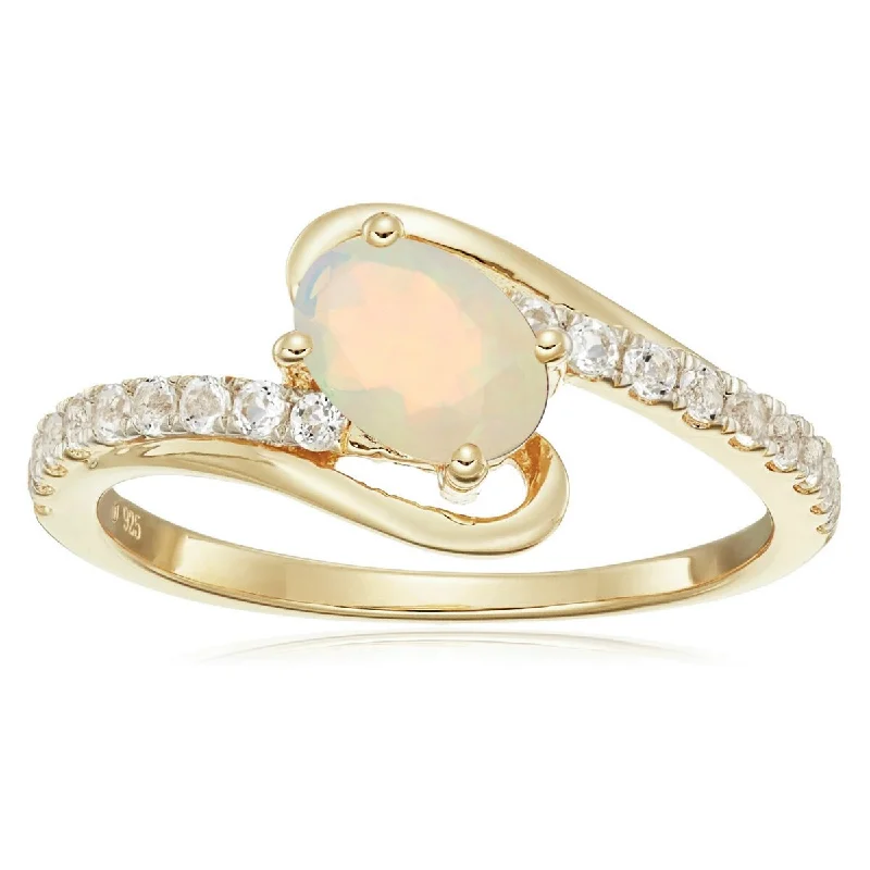 Sapphire Gemstone Rings in 18K White Gold with Diamond Accents for an Elegant EngagementYellow Gold Over Sterling Silver Ethiopian Opal and White Topaz Ring