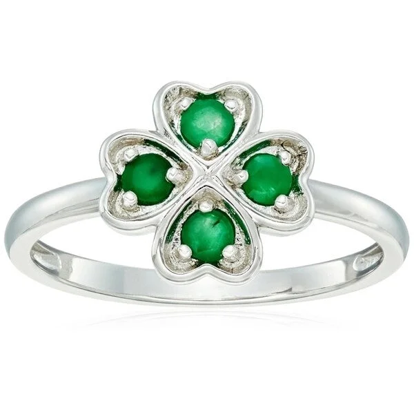 Emerald Gemstone Rings Set in Platinum with Filigree Work for a Vintage - Inspired LookSterling Silver Genuine Emerald Clover Ring, Size 7 - Green