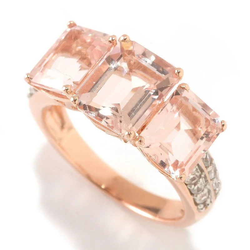 Topaz Gemstone Rings in 10K Gold with a Channel - Set Design for a Contemporary and Durable OptionRose Gold Over Sterling Silver Morganite and White Natural Zircon 3-Stone Ring