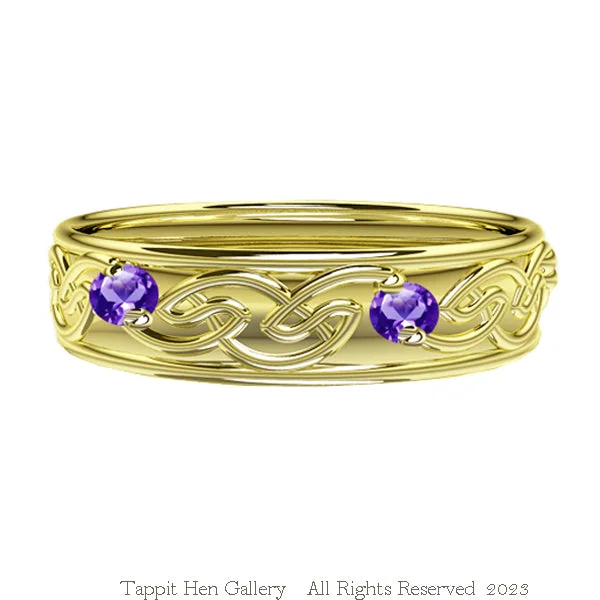 Emerald - Cut Gemstone Wedding Bands in 18K Gold for a Luxurious and Statement - Making PieceCeltic Flow Edinburgh Amethyst Wedding Ring in Yellow Gold